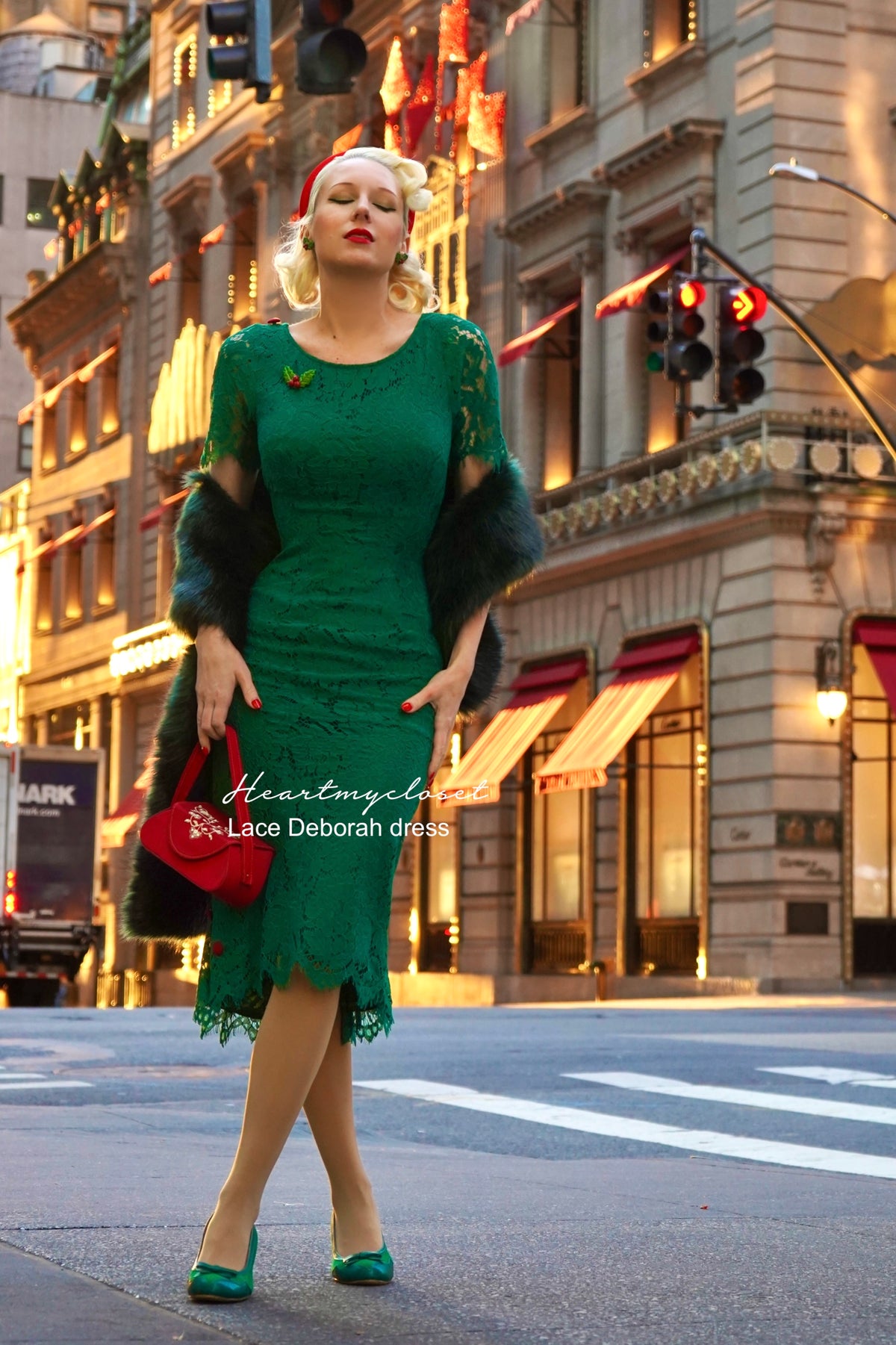 Lace Deborah - pleated back pencil dress 1950s inspired - heartmycloset