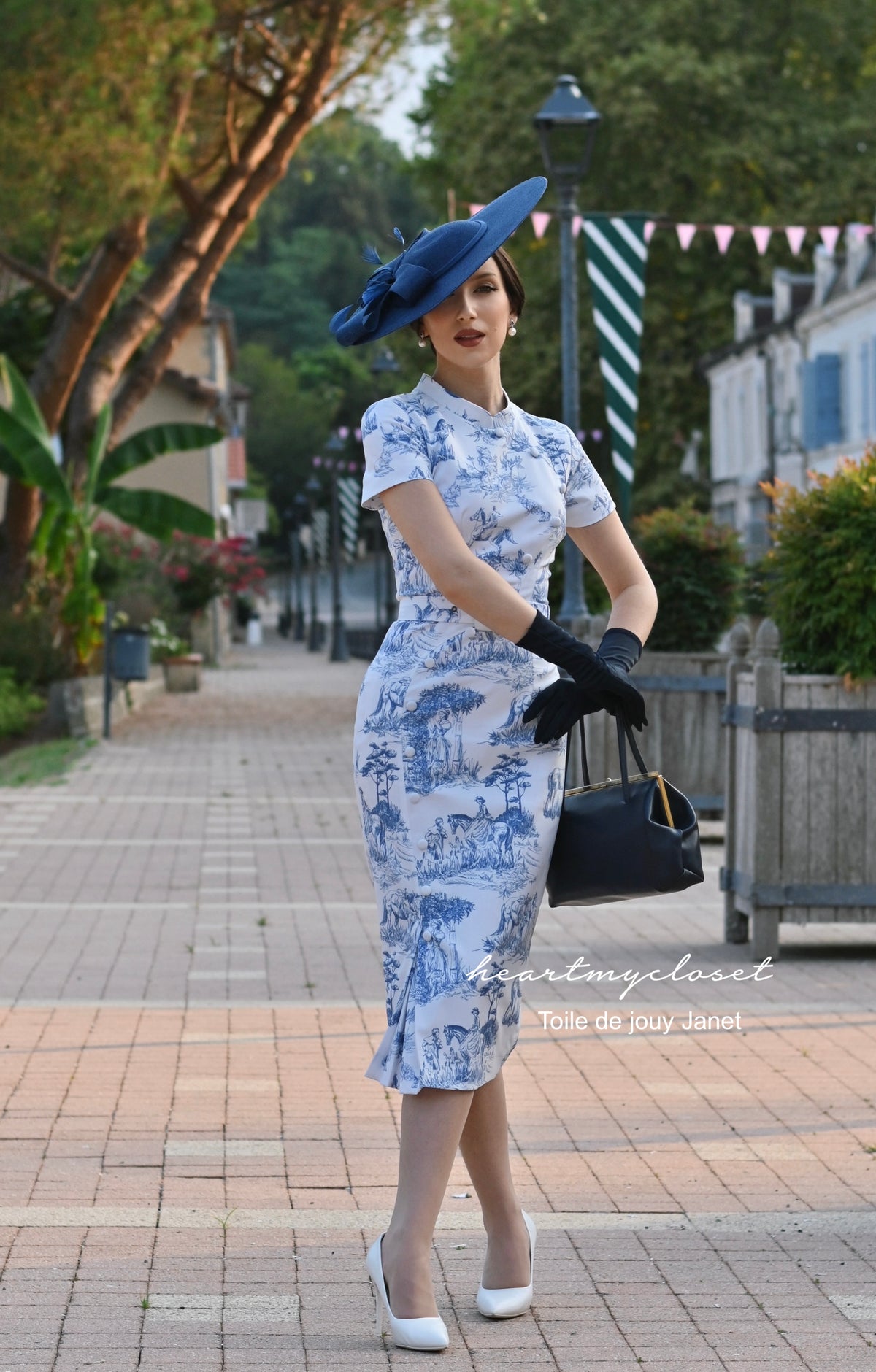 Toile de jouy Janet - 1950s pencil dress with pleat front - heartmycloset