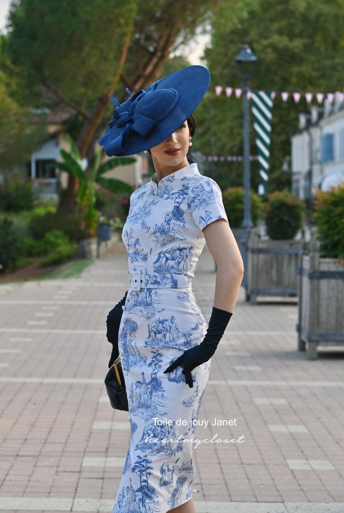 Toile de jouy Janet - 1950s pencil dress with pleat front - heartmycloset