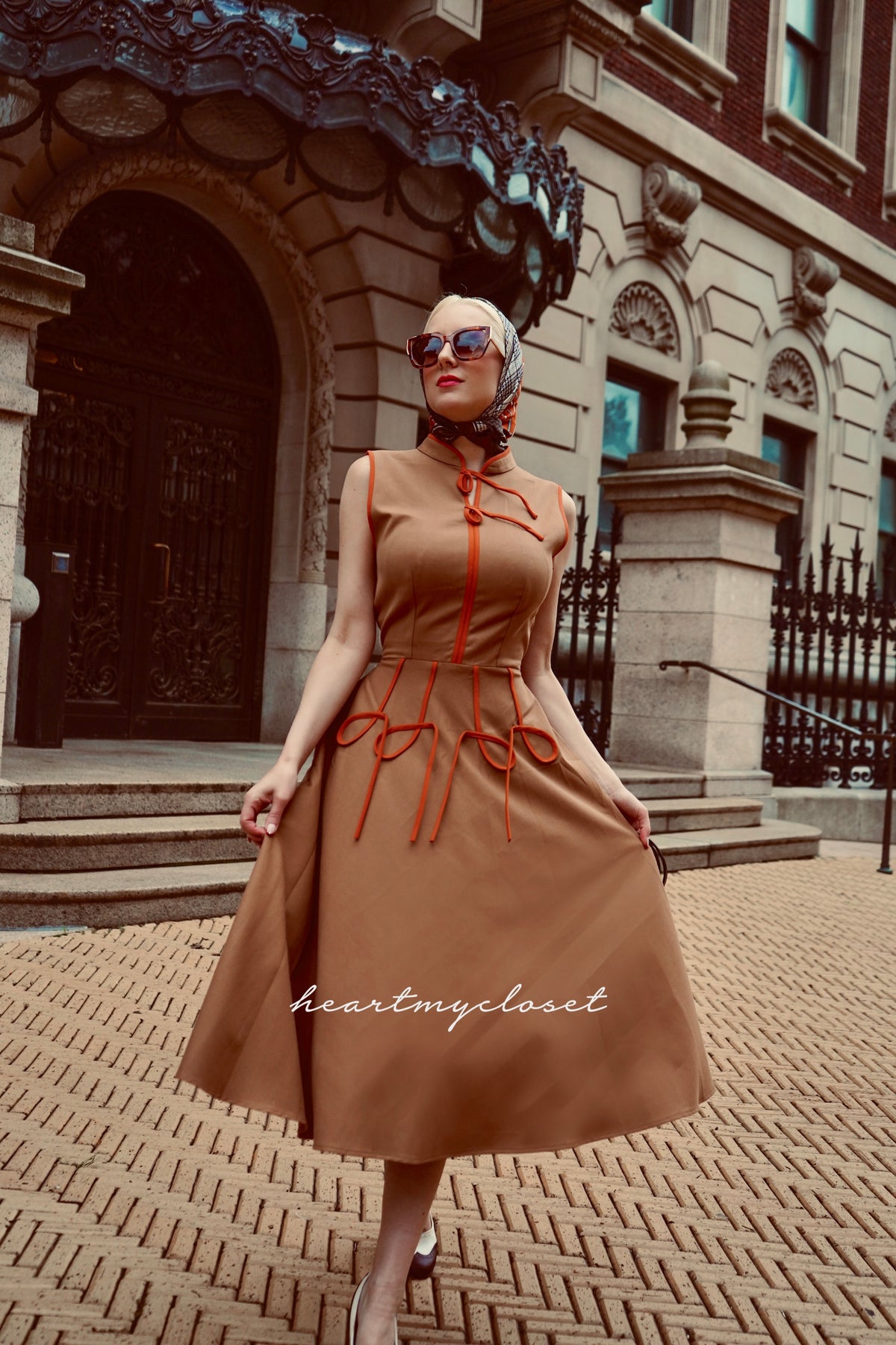 RACHEL in camel - swing vintage inspired dress - heartmycloset