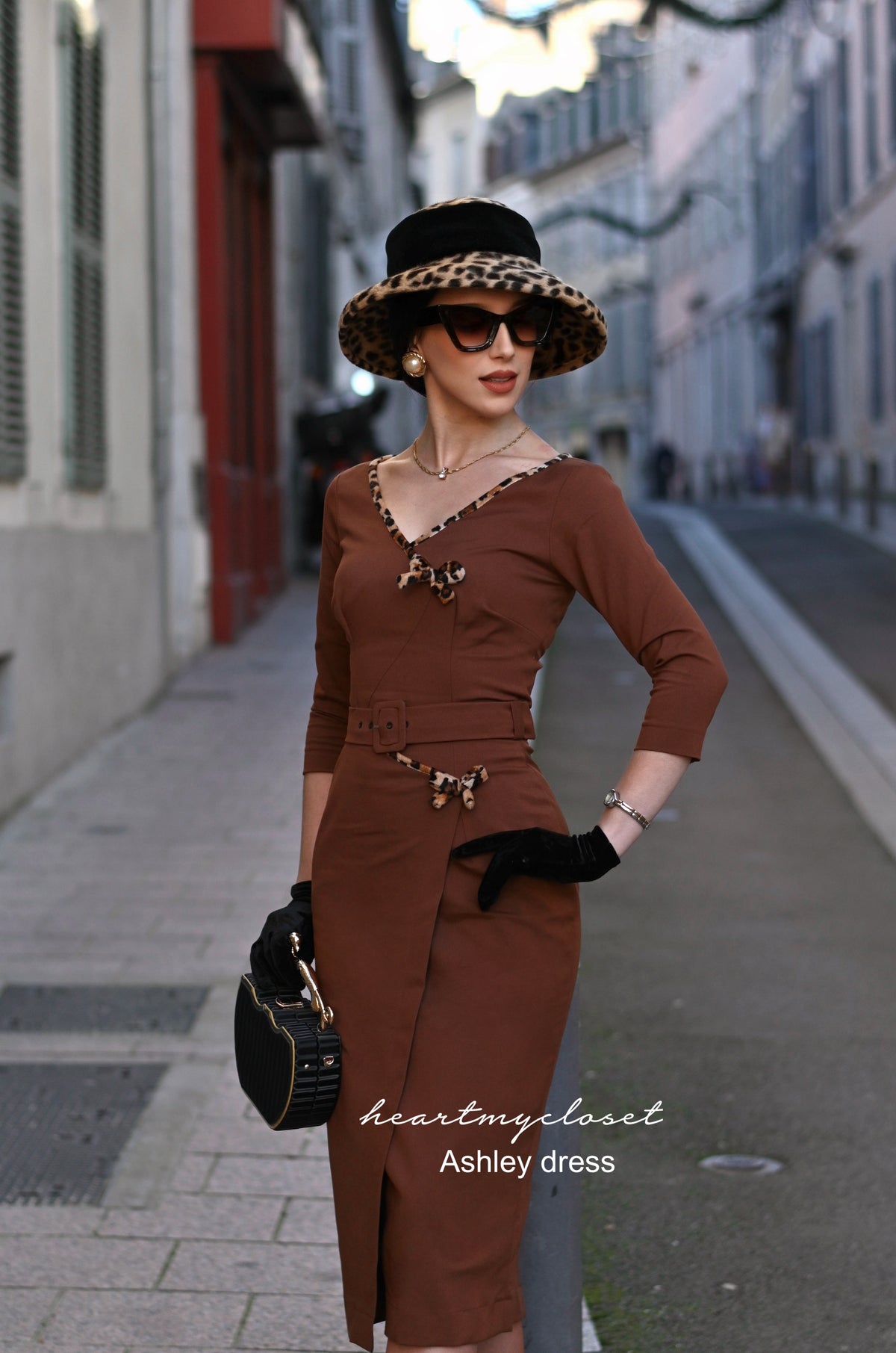 Ashley leopard - retro vintage bow dress pencil - heartmycloset