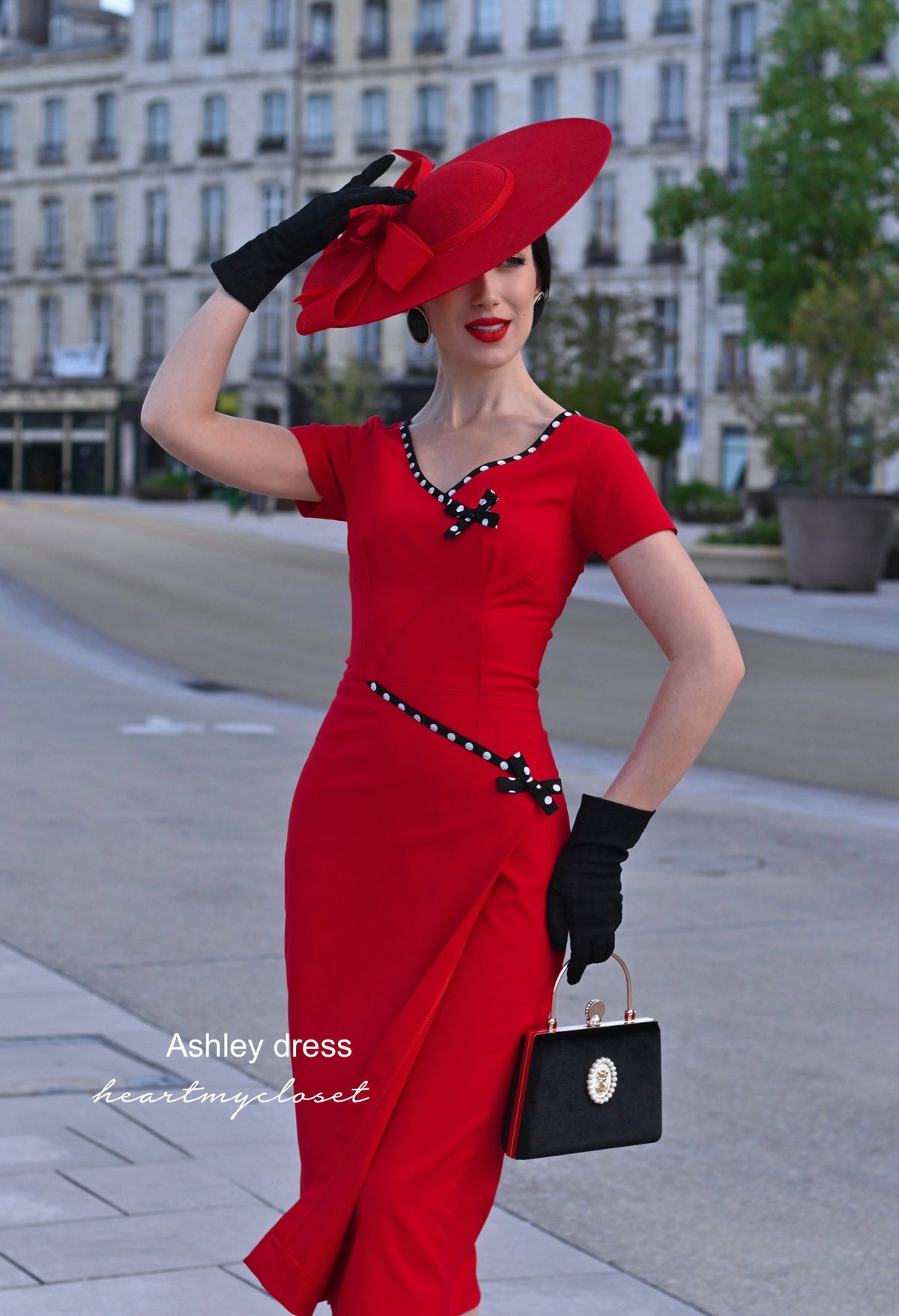 Ashley polkadot - retro vintage bow dress pencil - heartmycloset