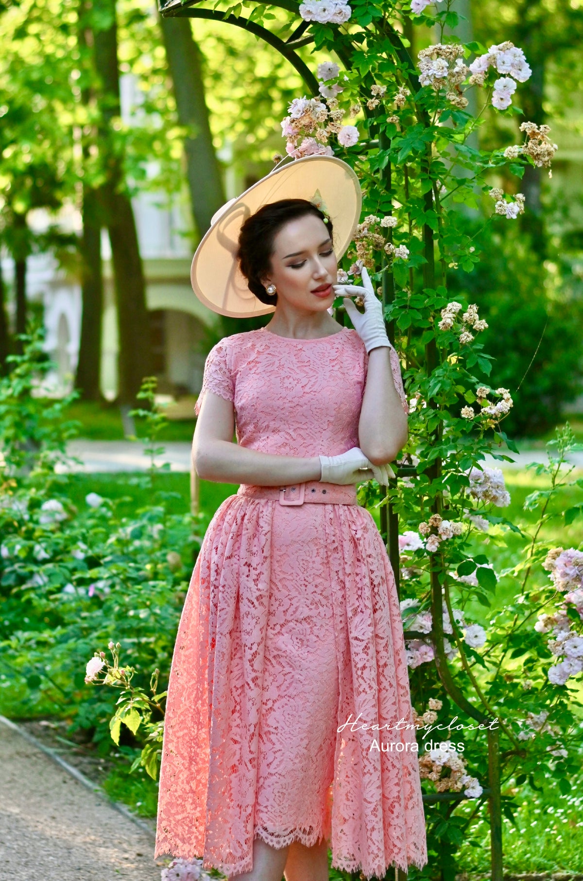 Pink Lace Aurora pencil dress with removable skirt wrap - heartmycloset