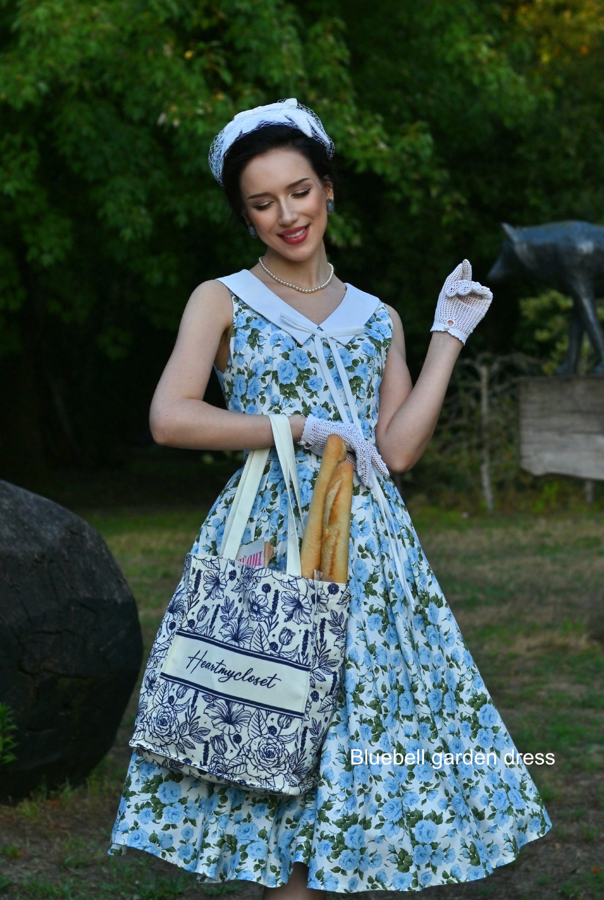 Bluebell garden dress - blue floral cotton swing dress 1950s inspired - heartmycloset