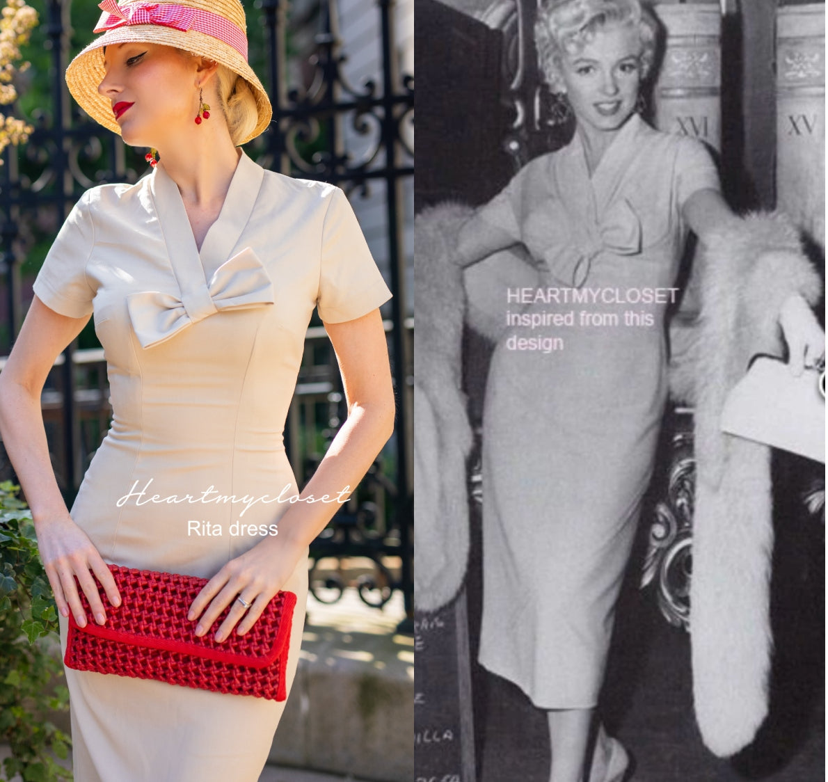 Rita - Marilyn Monroe pencil dress with bow - heartmycloset