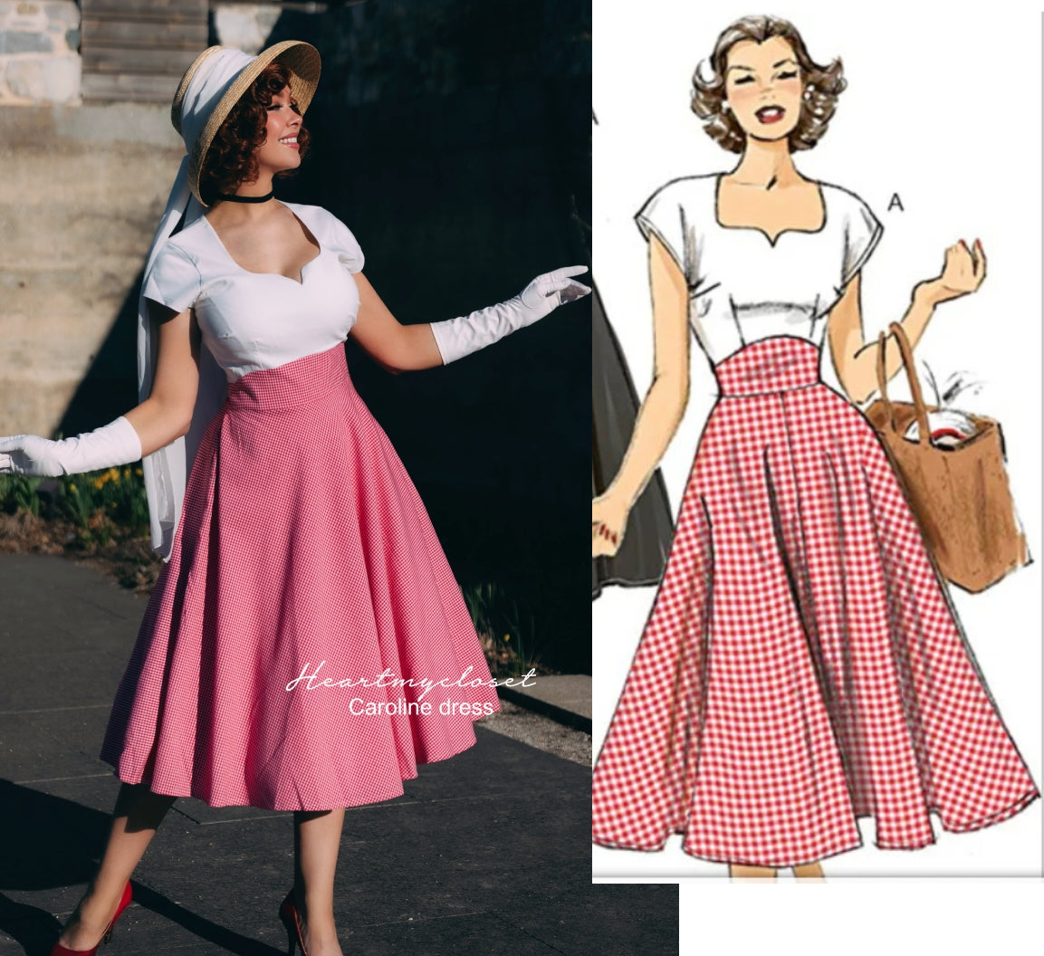 Caroline - swing retro dress with cap sleeves 50s 60s - heartmycloset