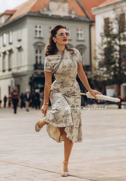 美品✨Ameri TOILE DE JOUY WITH KNIT DRESS Toile De Jouy - Aline Vintage Inspired Dress 1950s Custom