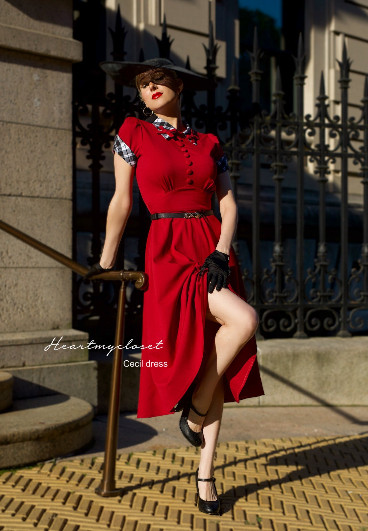 CECIL with belt - red bow dress with checkered - heartmycloset