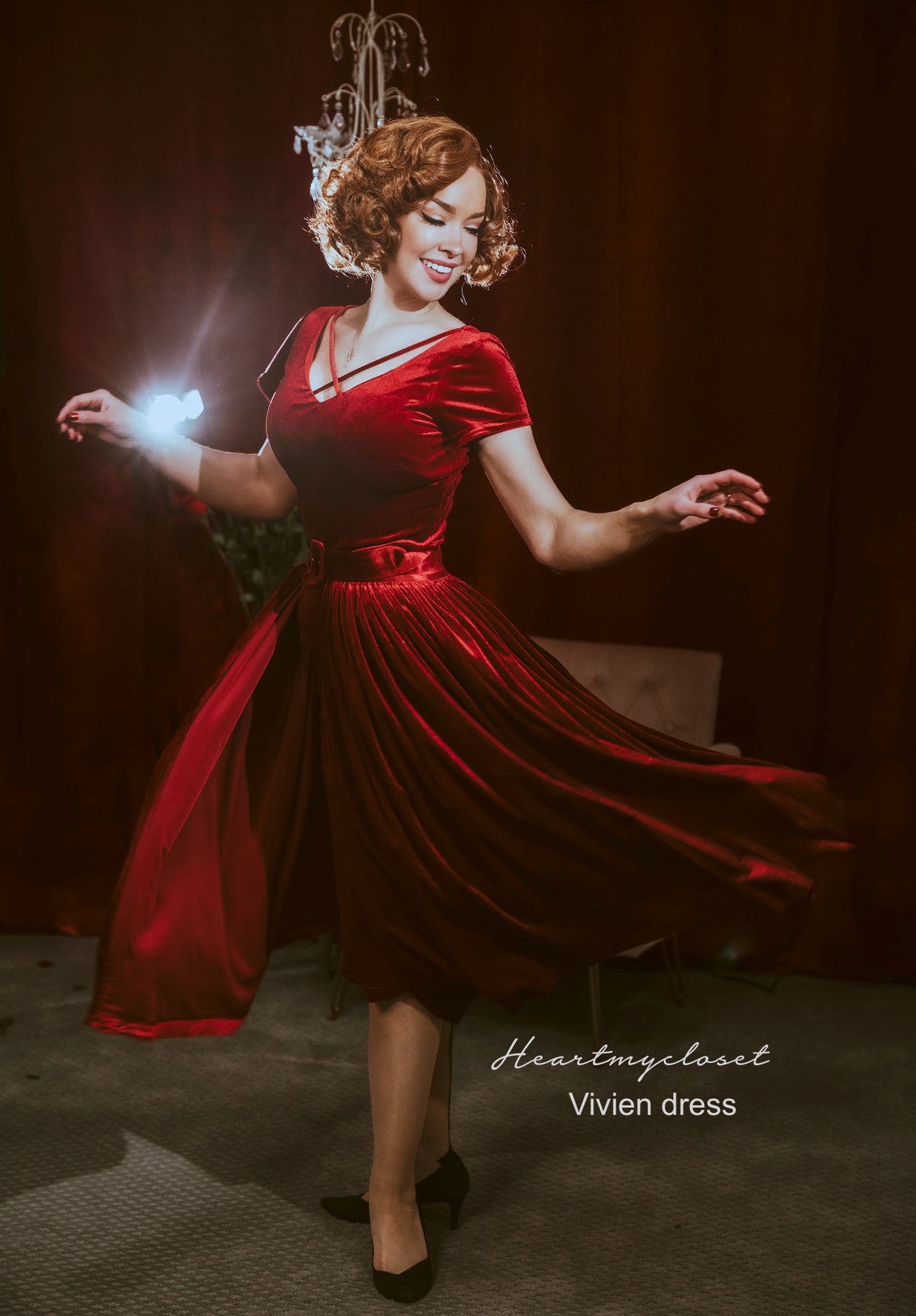 Vivien red velvet pencil dress + removable skirt wrap - heartmycloset