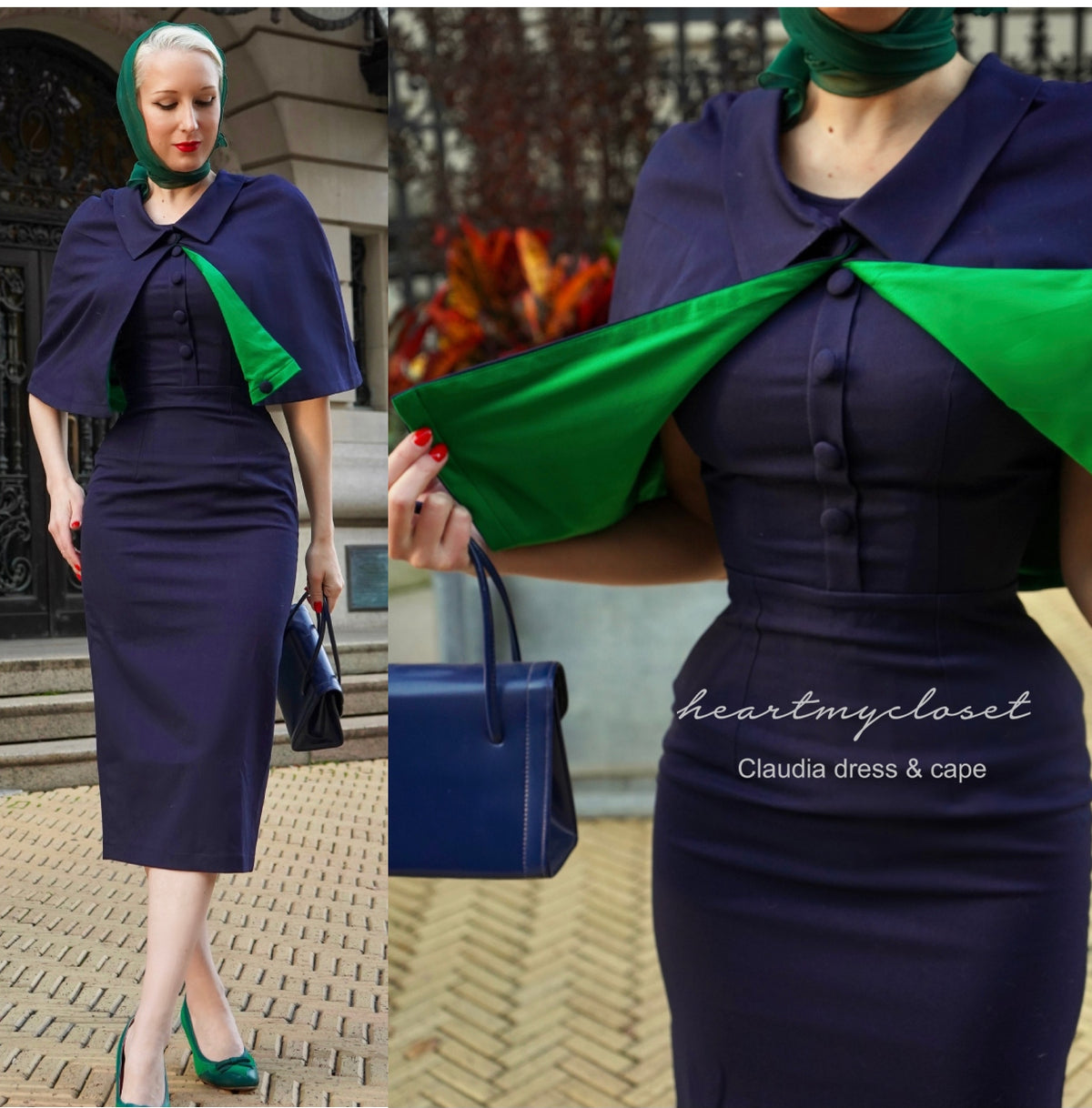 Claudia dress with short cape - vintage 1950s inspired outfit - heartmycloset