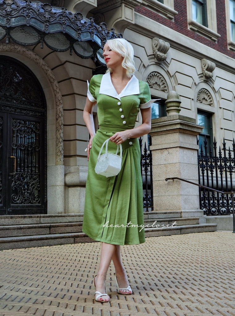crepe satin JulieAnn - 1950s pleated vintage dress