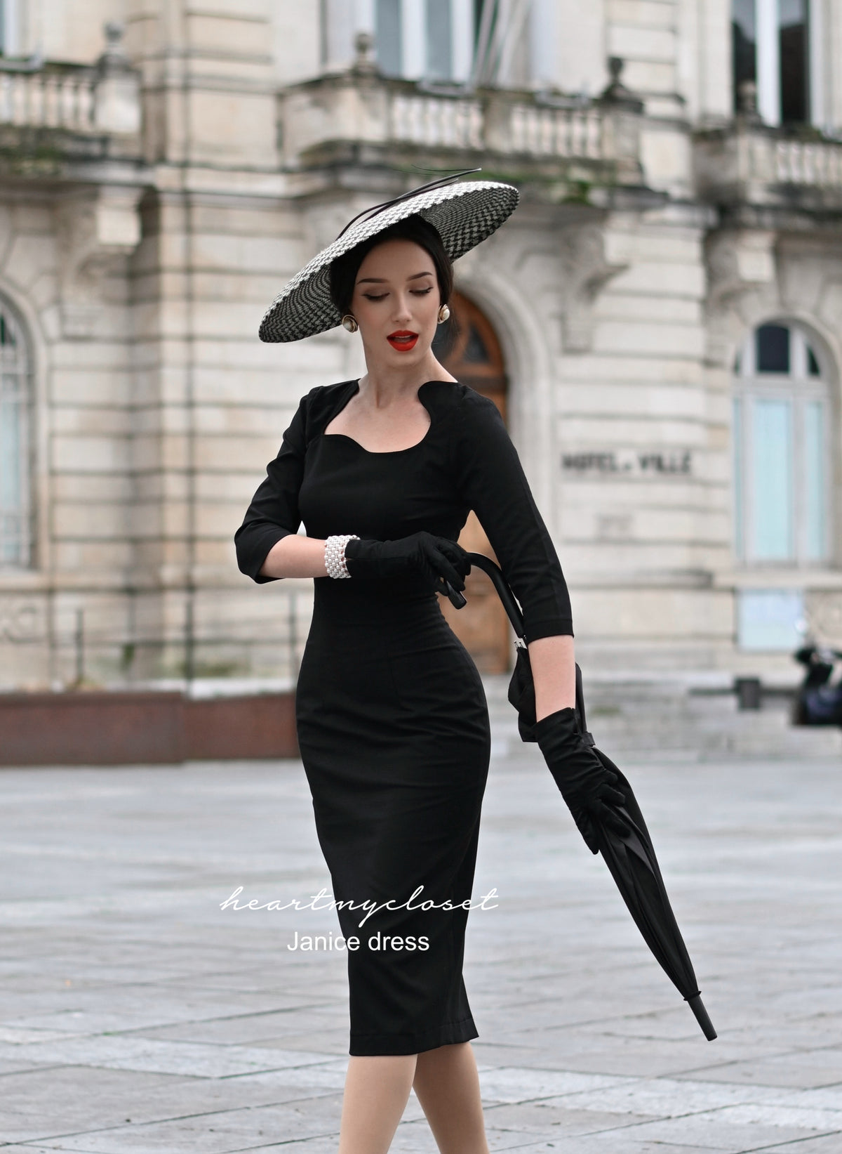 Janice - old hollywood pencil dress curve neckline - heartmycloset