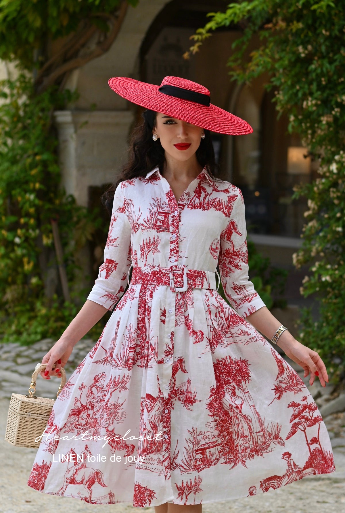 100% LINEN Toile De Jouy shirt dress - heartmycloset