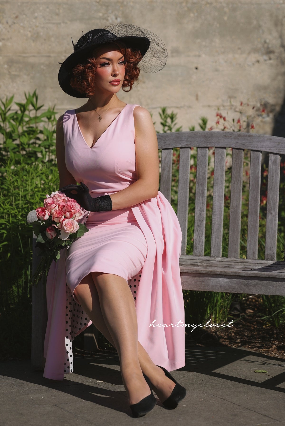 Misty ROSE pencil dress + removable skirt wrap polkadot - heartmycloset