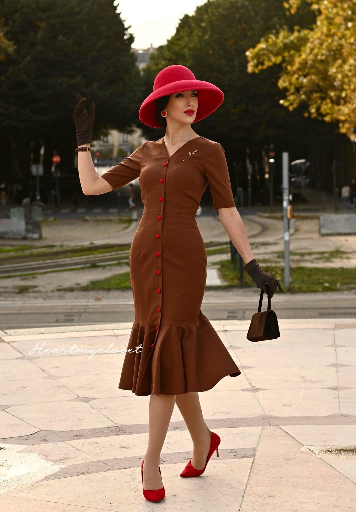 Mocha mermaid wiggle - retro 50s dress - heartmycloset