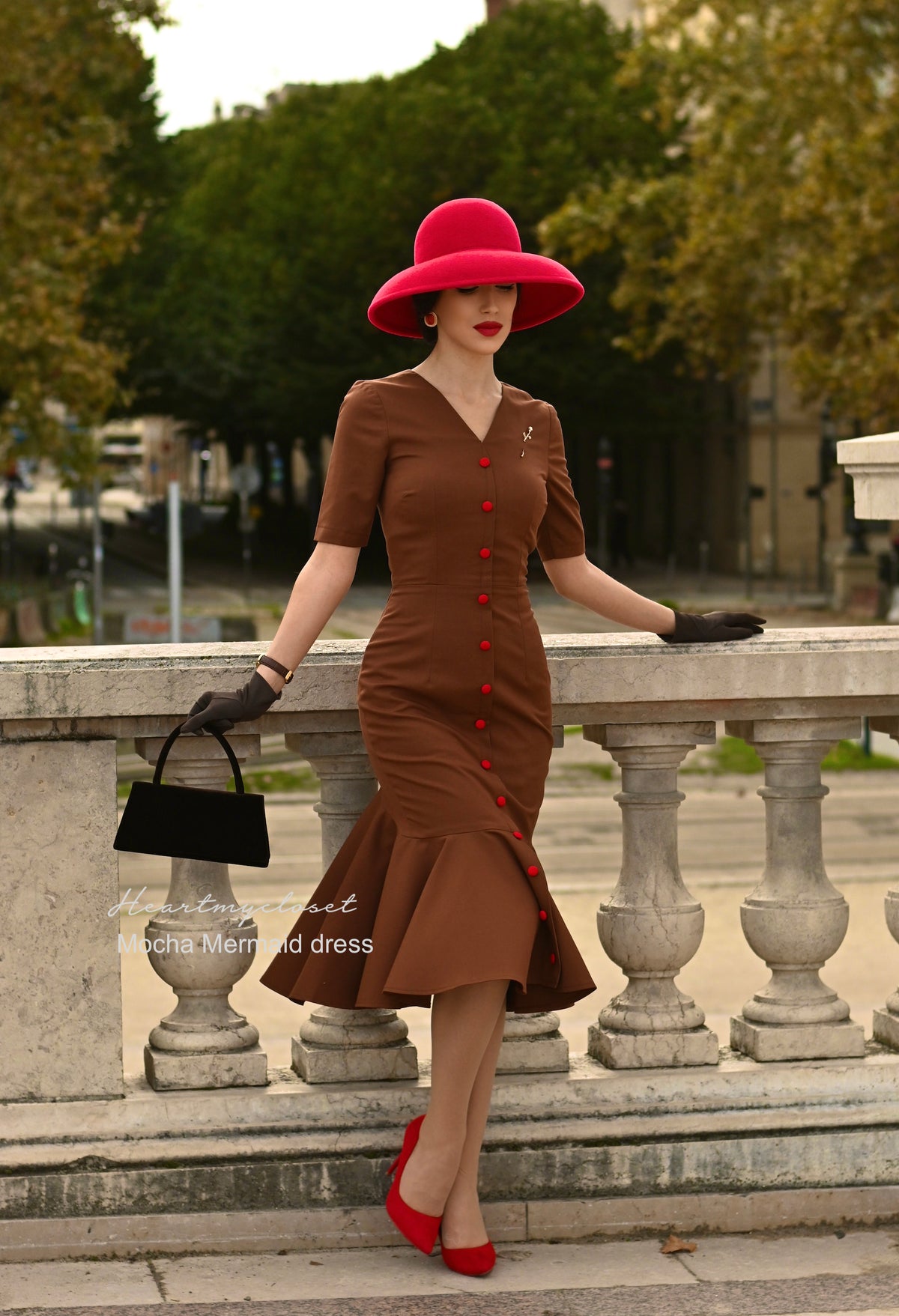 Mocha mermaid wiggle - retro 50s dress - heartmycloset