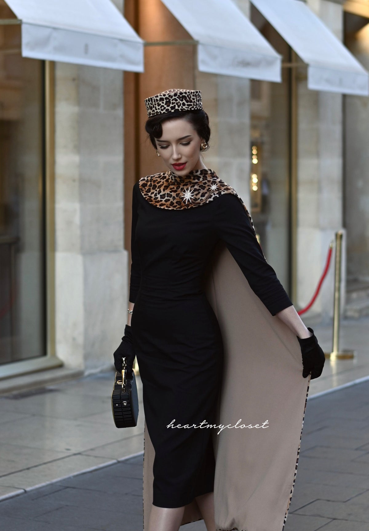 MONA leopard set, dress, cape - retro vintage celebrity inspired - heartmycloset