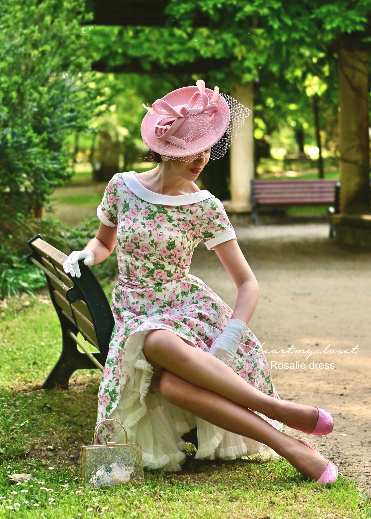 Rosalie - pink floral cotton swing dress 1950s inspired - heartmycloset