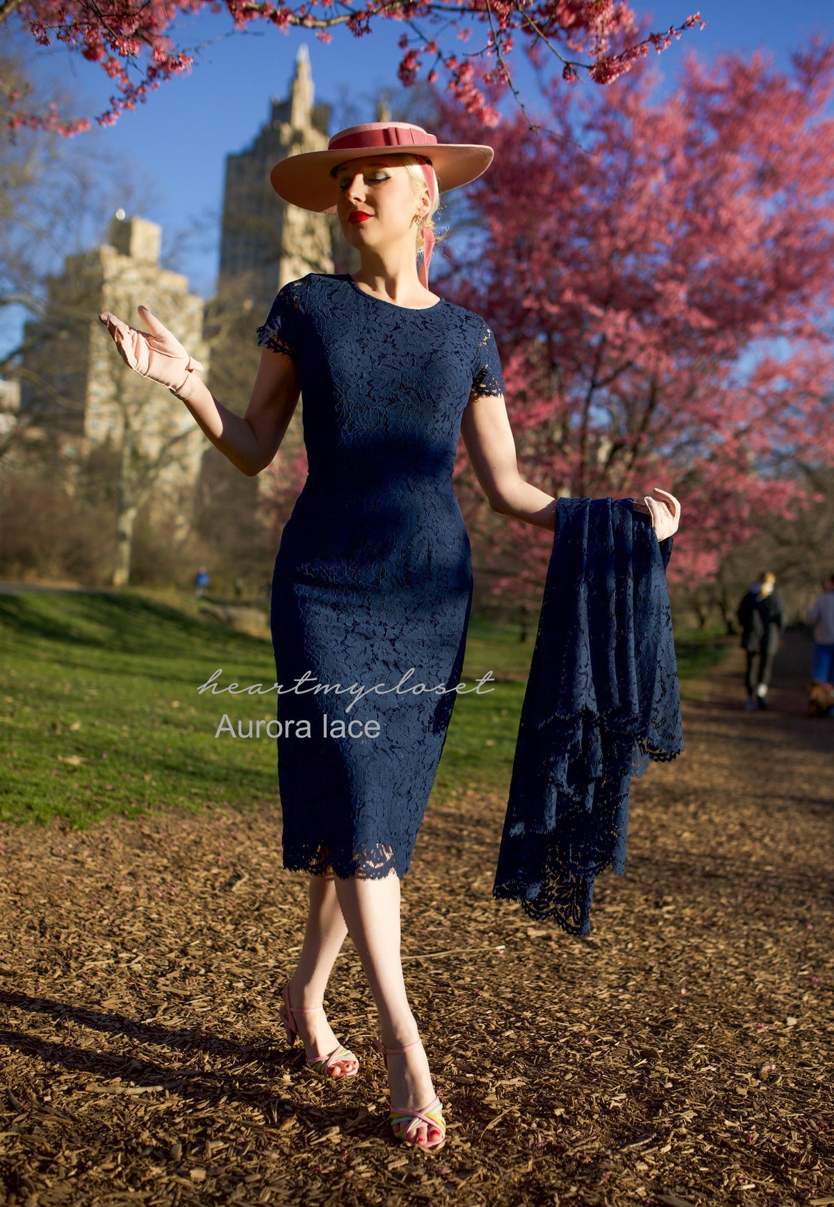 navy Lace Aurora pencil dress with removable skirt wrap - heartmycloset