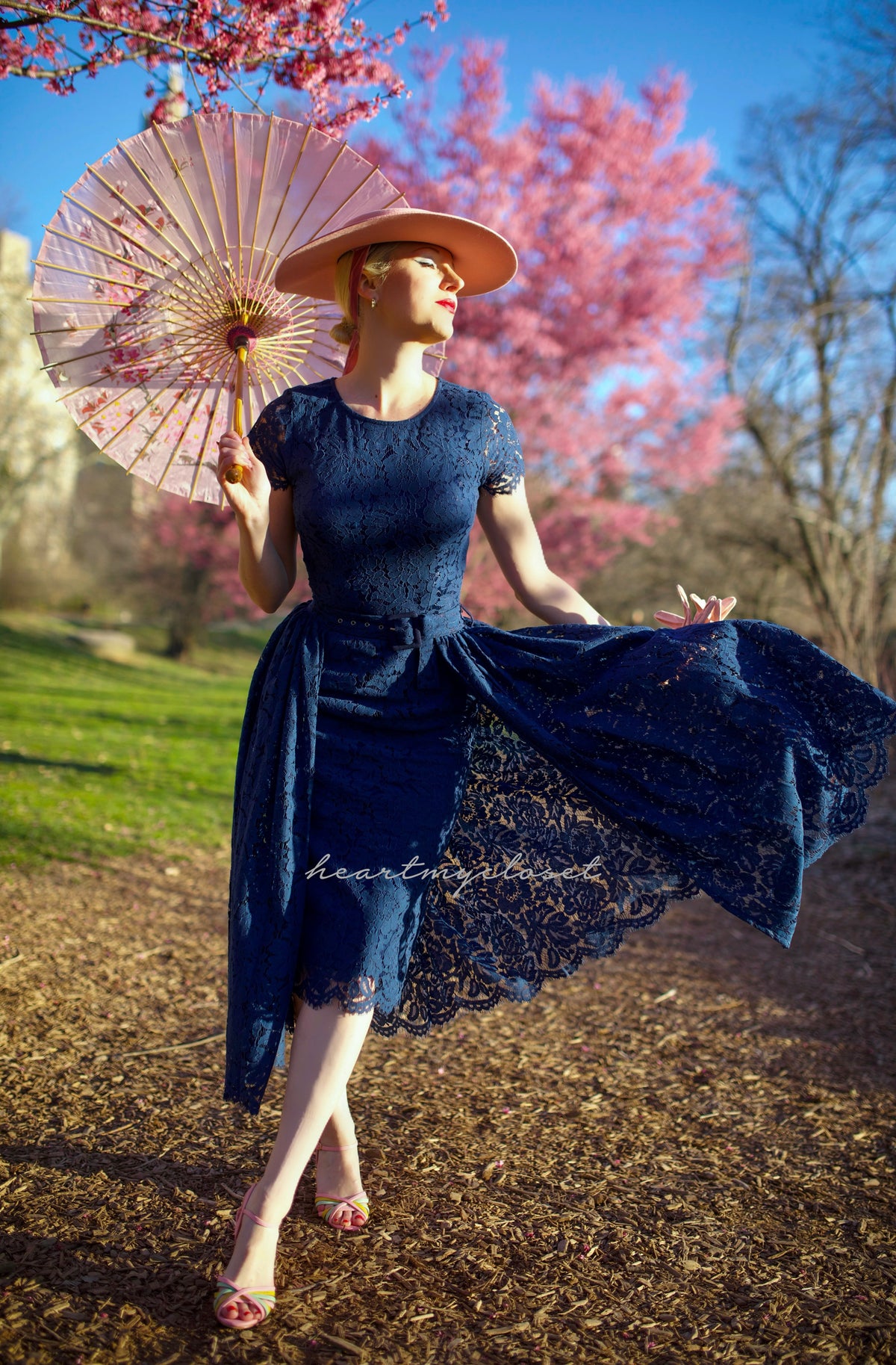 navy Lace Aurora pencil dress with removable skirt wrap - heartmycloset