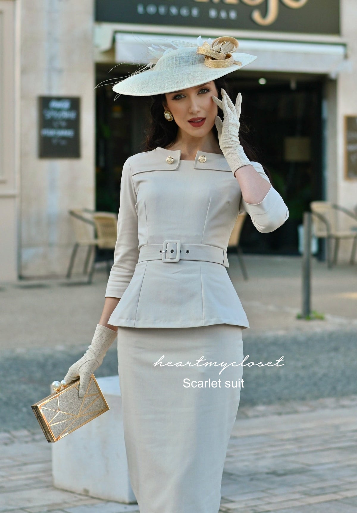Scarlet suit - vintage 1950s suit with pencil skirt - heartmycloset