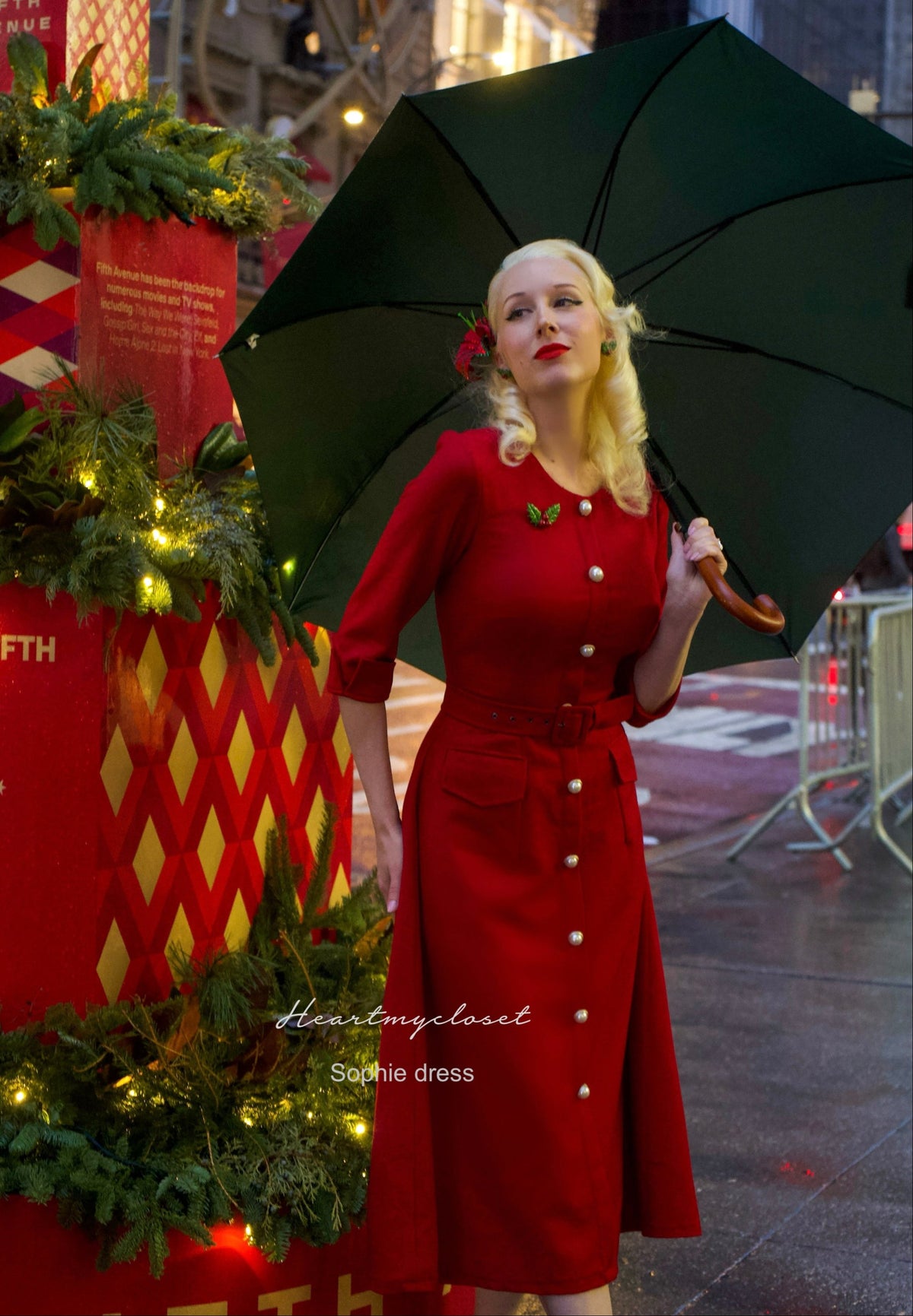 SOPHIE Aline dress - red dress with pearl buttons - heartmycloset