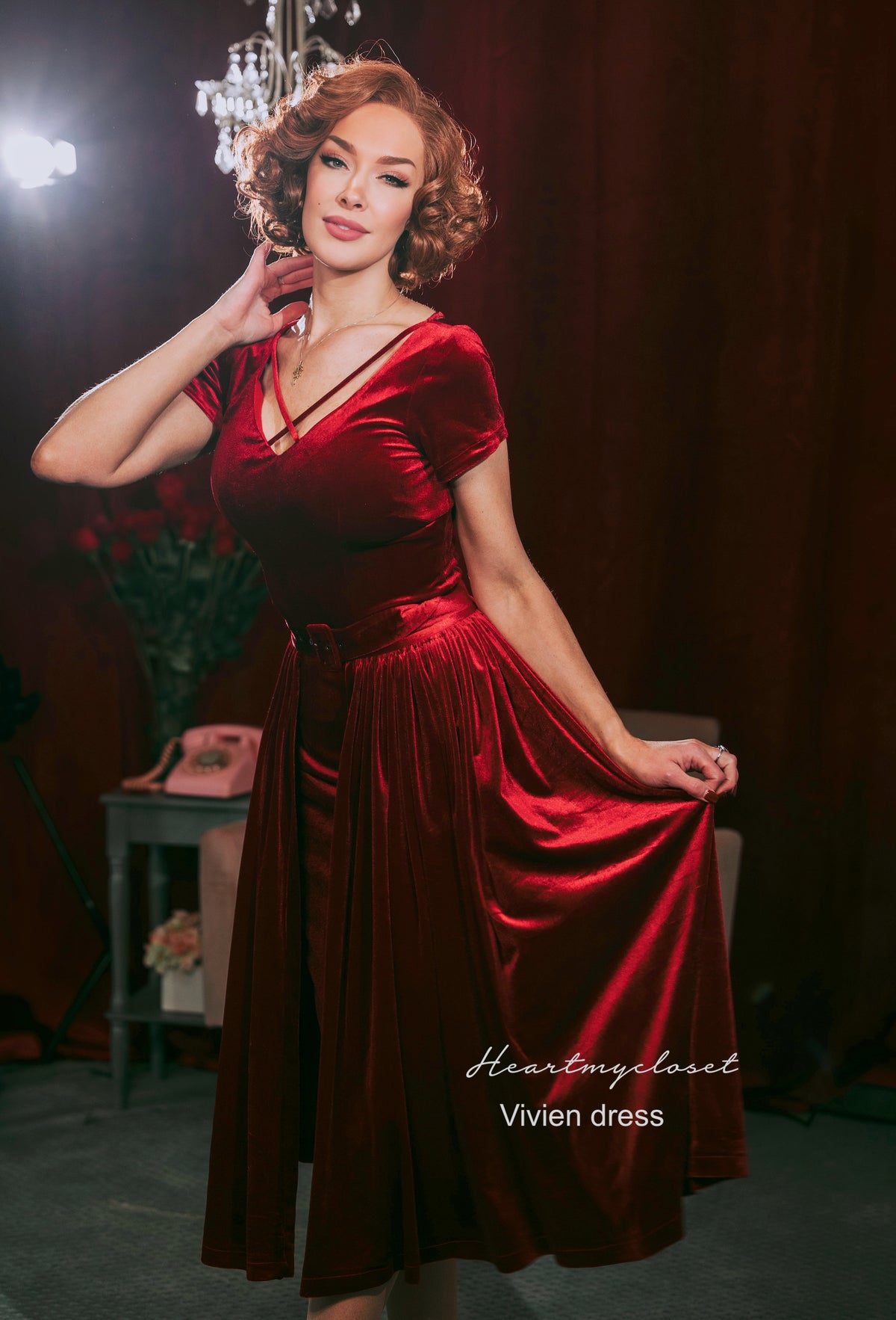 Vivien red velvet pencil dress + removable skirt wrap - heartmycloset