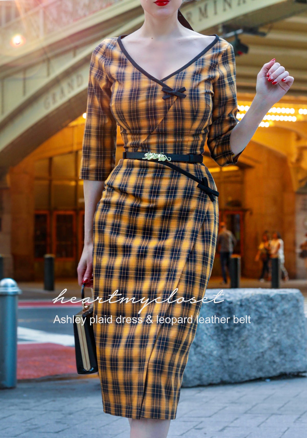 Ashley plaid- retro vintage bow dress pencil - heartmycloset