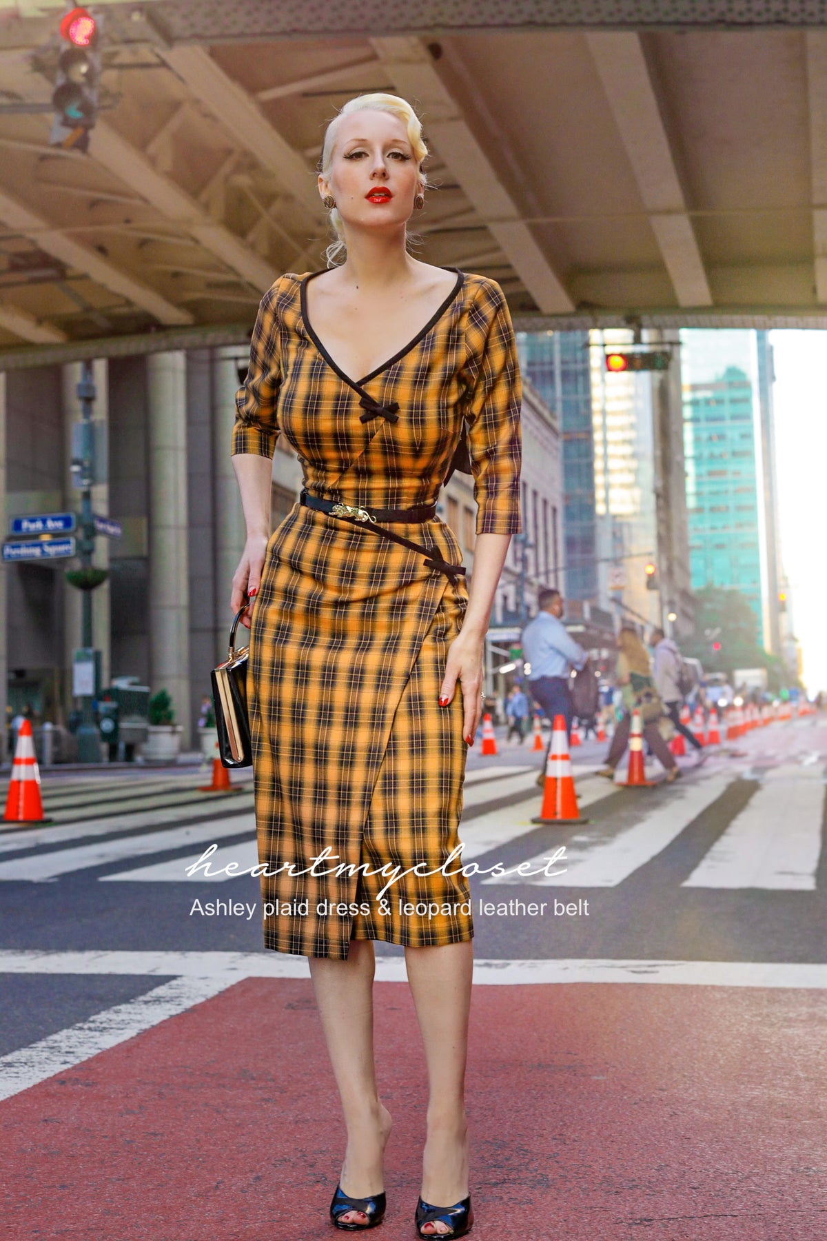 Ashley plaid- retro vintage bow dress pencil - heartmycloset