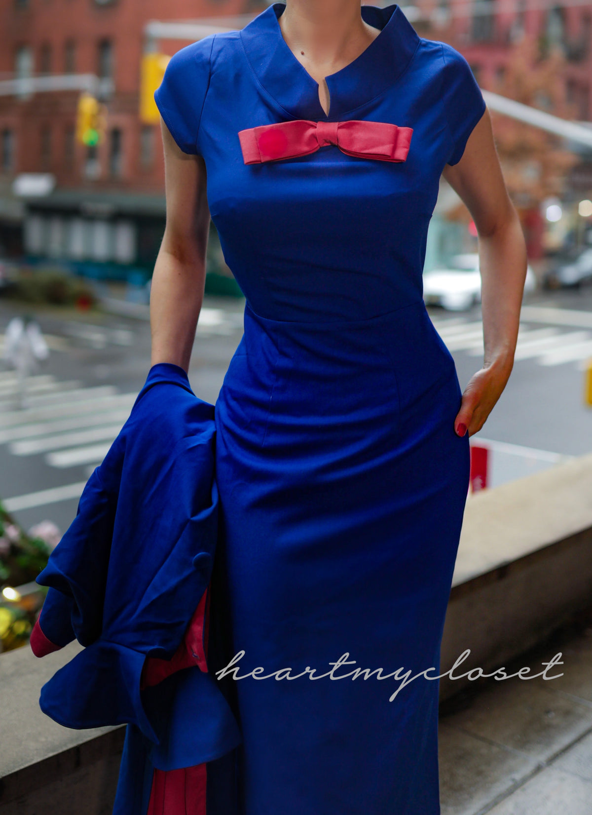 Dori- retro vintage dress pencil with contrast bow - heartmycloset