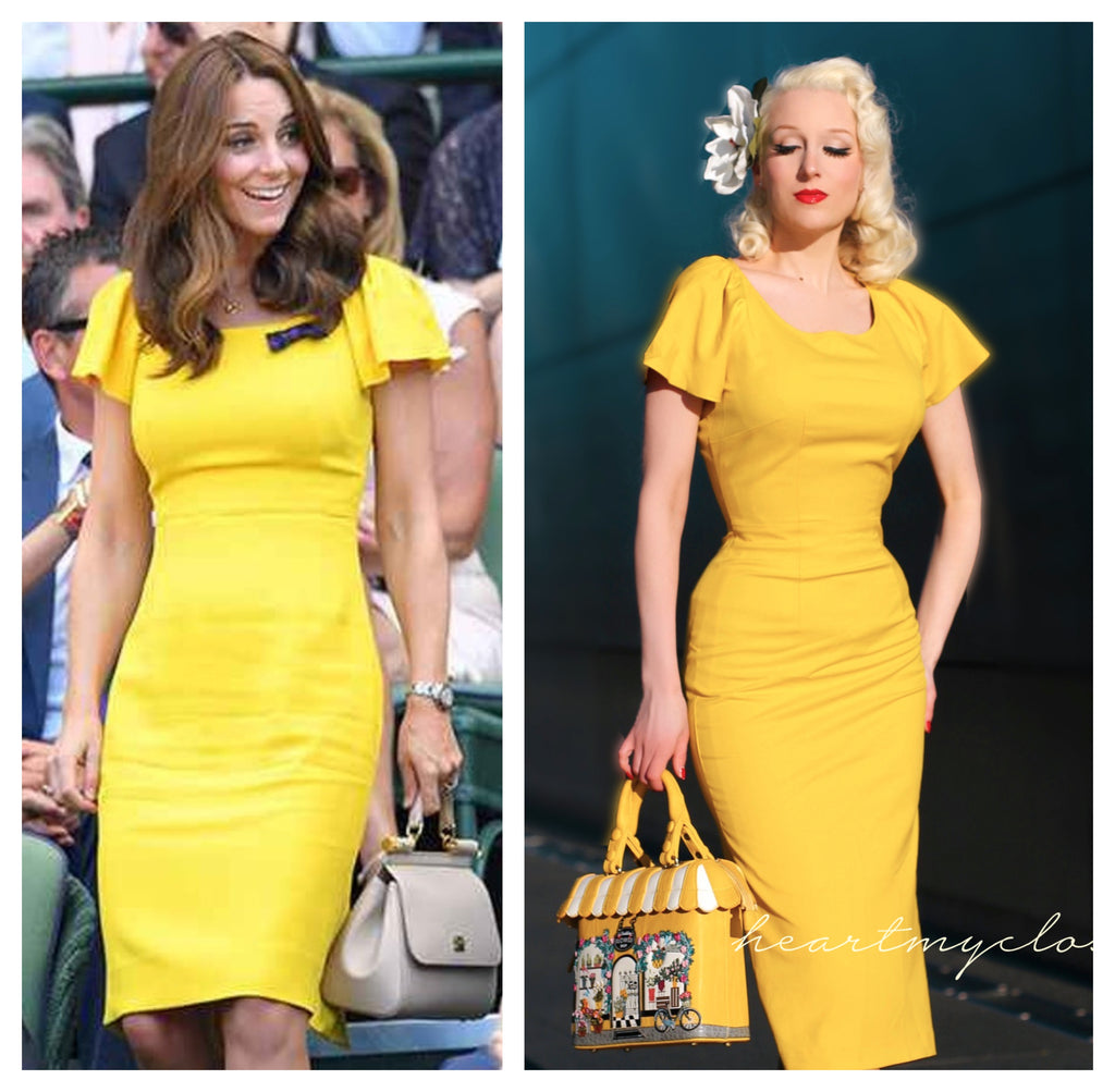 Kate Middleton bright yellow - pencil dress with short sleeves