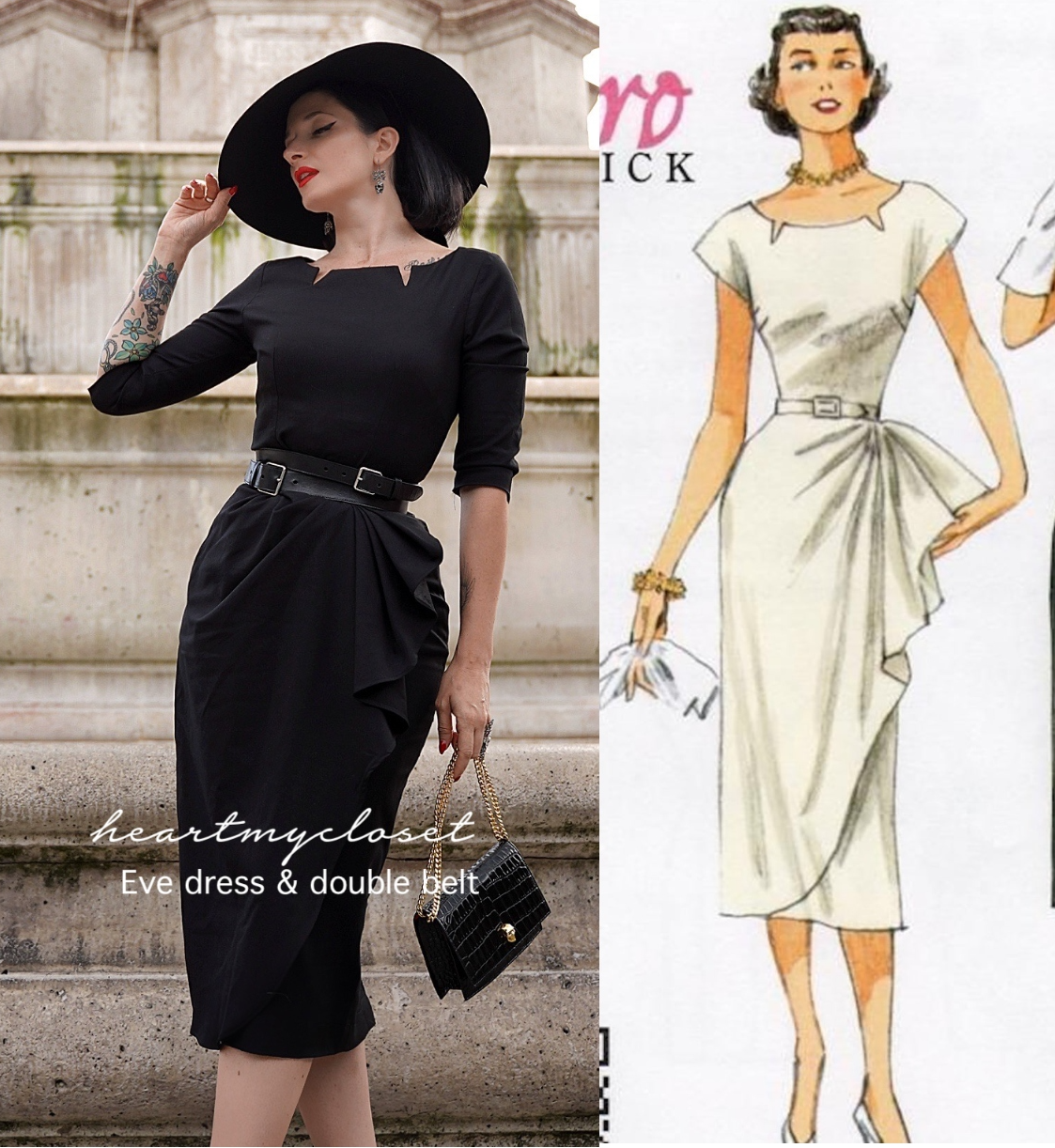 Eve dress with belt - vintage draped 1950s inspiration - heartmycloset