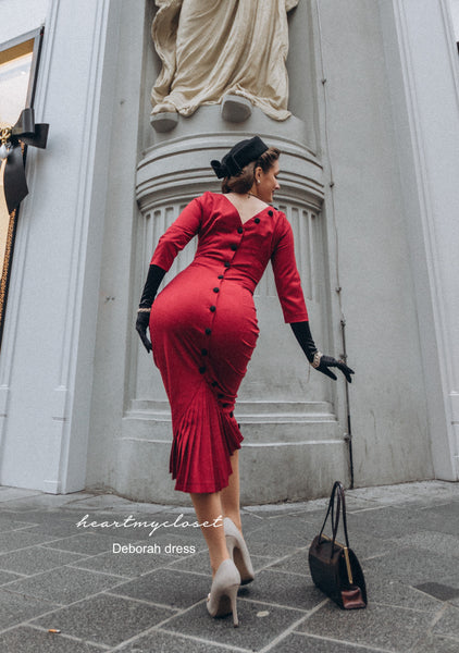 The Deborah Black Pleated Pencil Dress HeartMyCloset