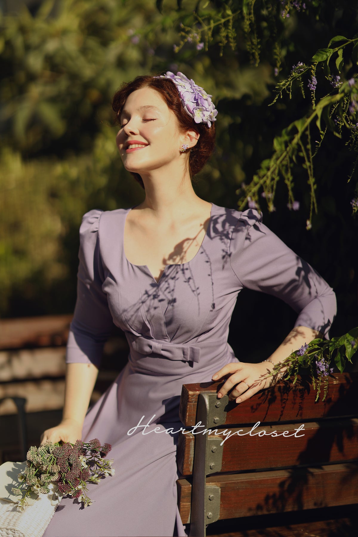 Reese long sleeves - Swing retro dress with bow and pleats - heartmycloset