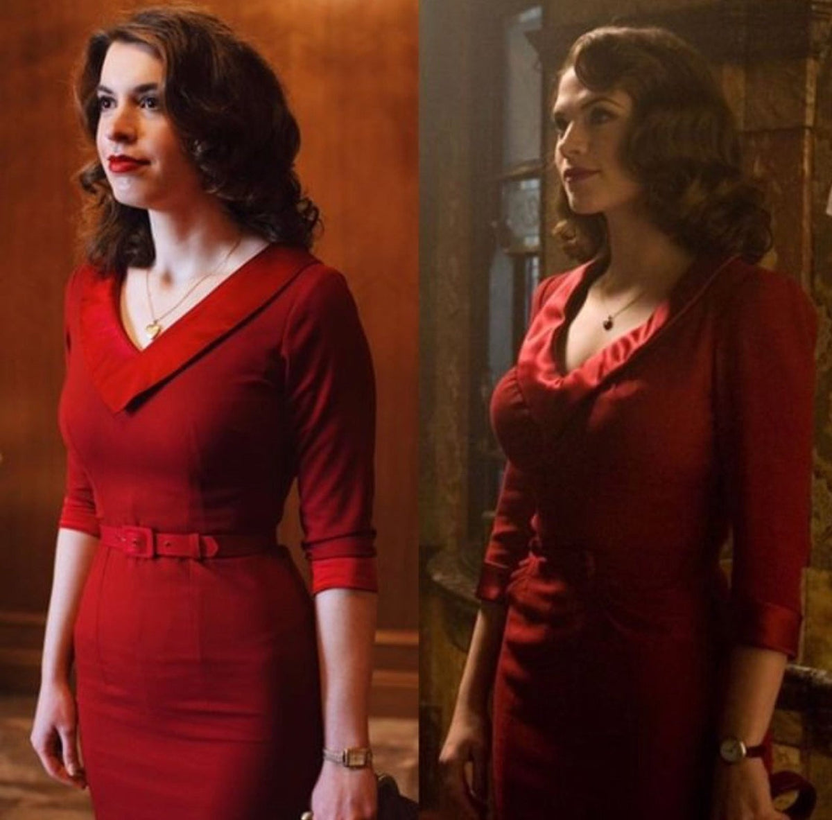 LORETTA - Captain America pencil red dress satin trim - heartmycloset