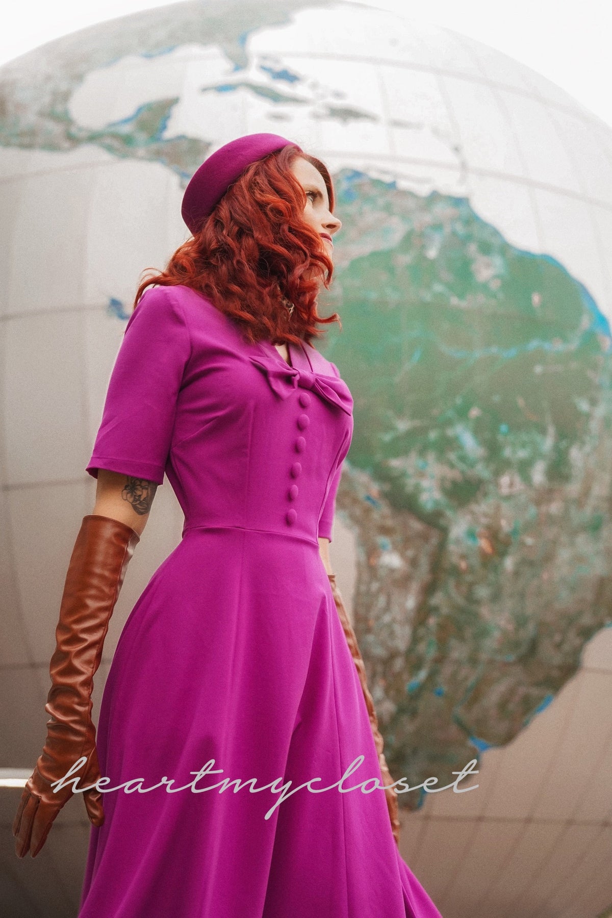 Selena - long sleeve Aline retro dress V neck - heartmycloset