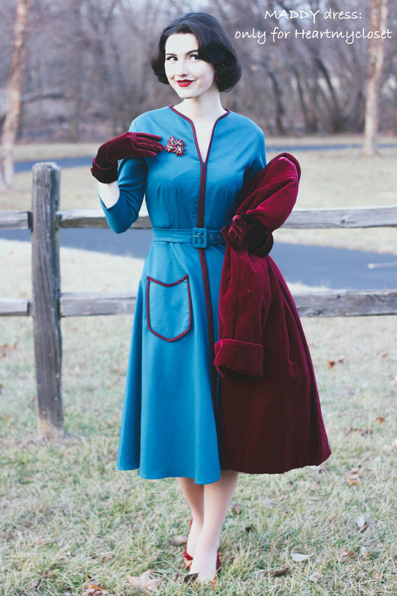 MADDY - vintage swing dress with contrast trim - heartmycloset
