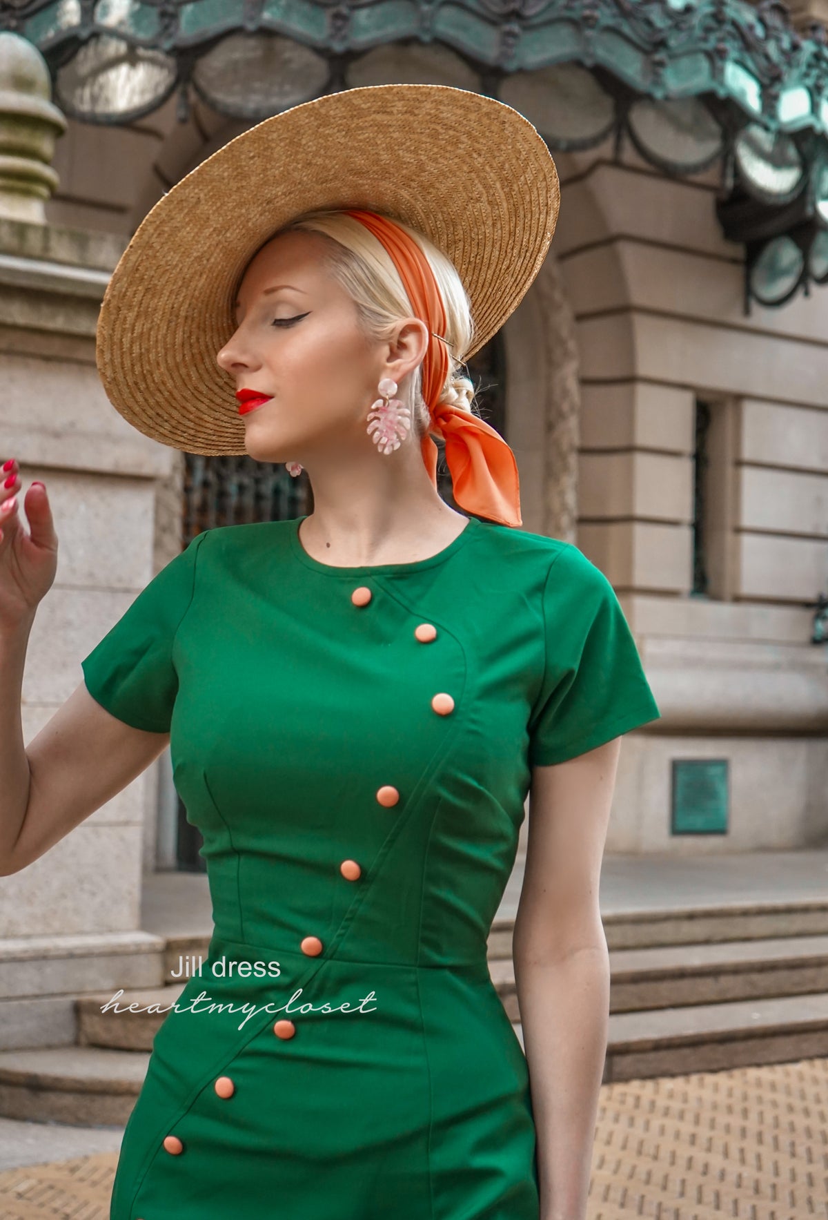 JILL- 1950s pencil dress with contrast trim & buttons - heartmycloset