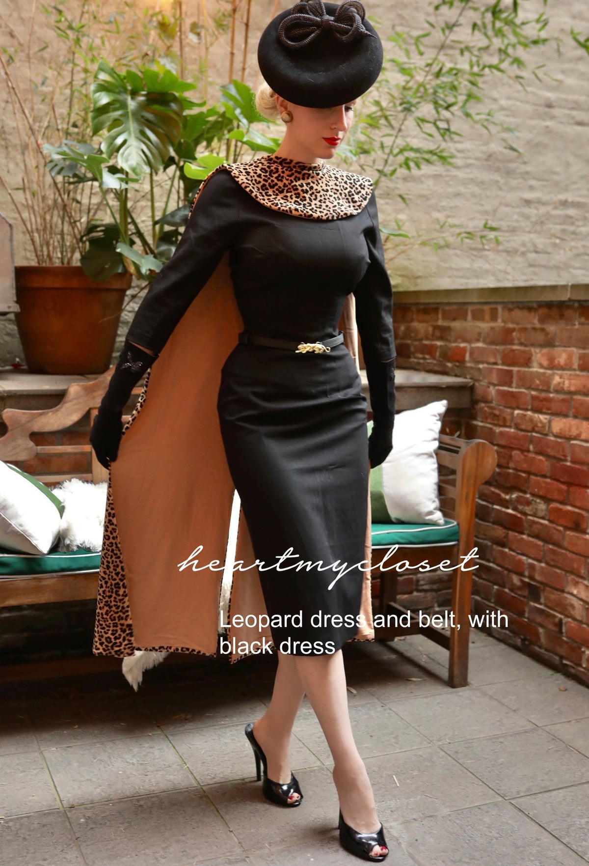 MONA leopard set, dress, cape and belt - retro vintage celebrity inspired - heartmycloset