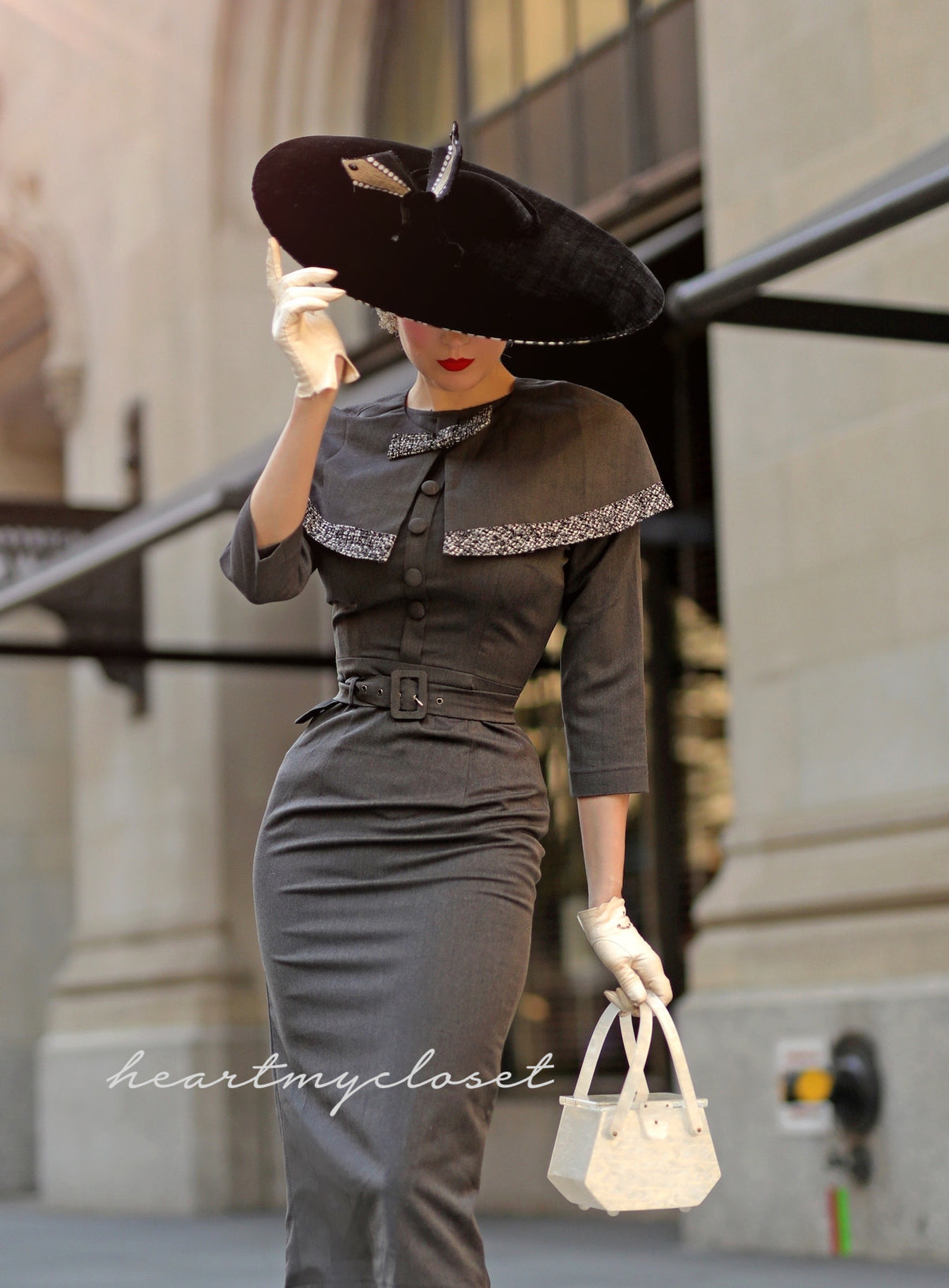 Derby - 1950s pencil dress with matching cape - heartmycloset