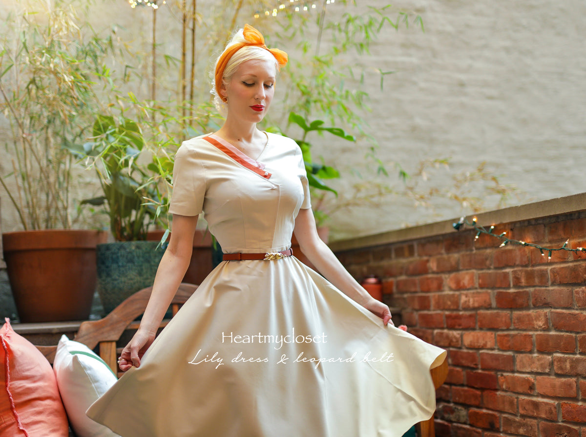 cream Lily 1950s vintage - retro style dress colorblock - heartmycloset