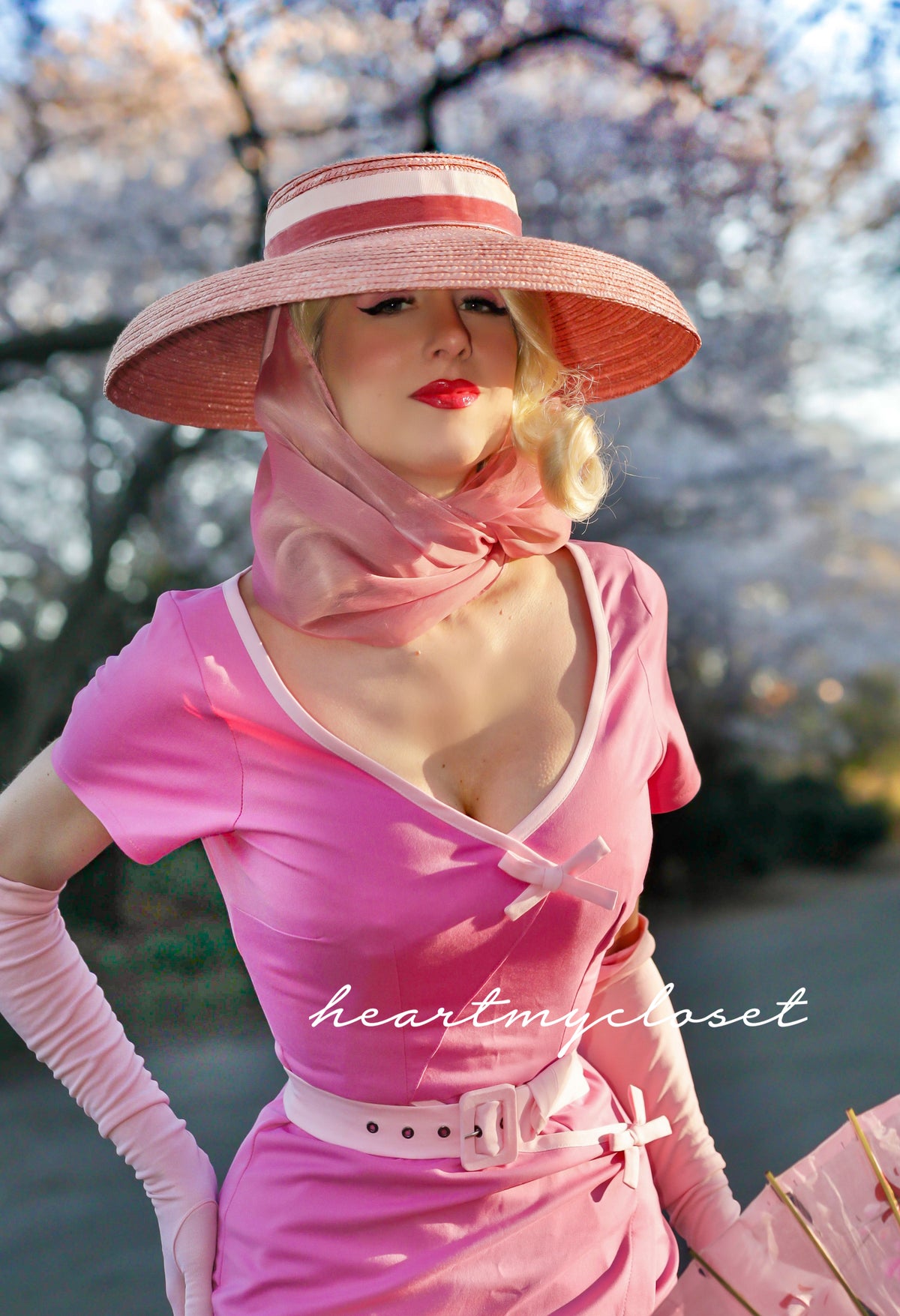 Ashley pink - retro vintage bow dress pencil - heartmycloset