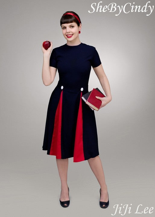 Heather - Mad Men dress swing with contrast pleats - heartmycloset