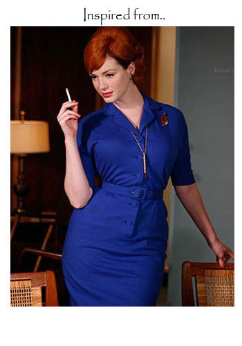 Sheila - Joan Holloway vintage pencil dress blue - heartmycloset