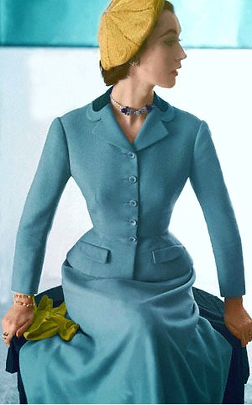Naomi - women classic vintage suit velvet trim - heartmycloset