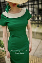 Paris - retro vintage pencil dress bow back - heartmycloset