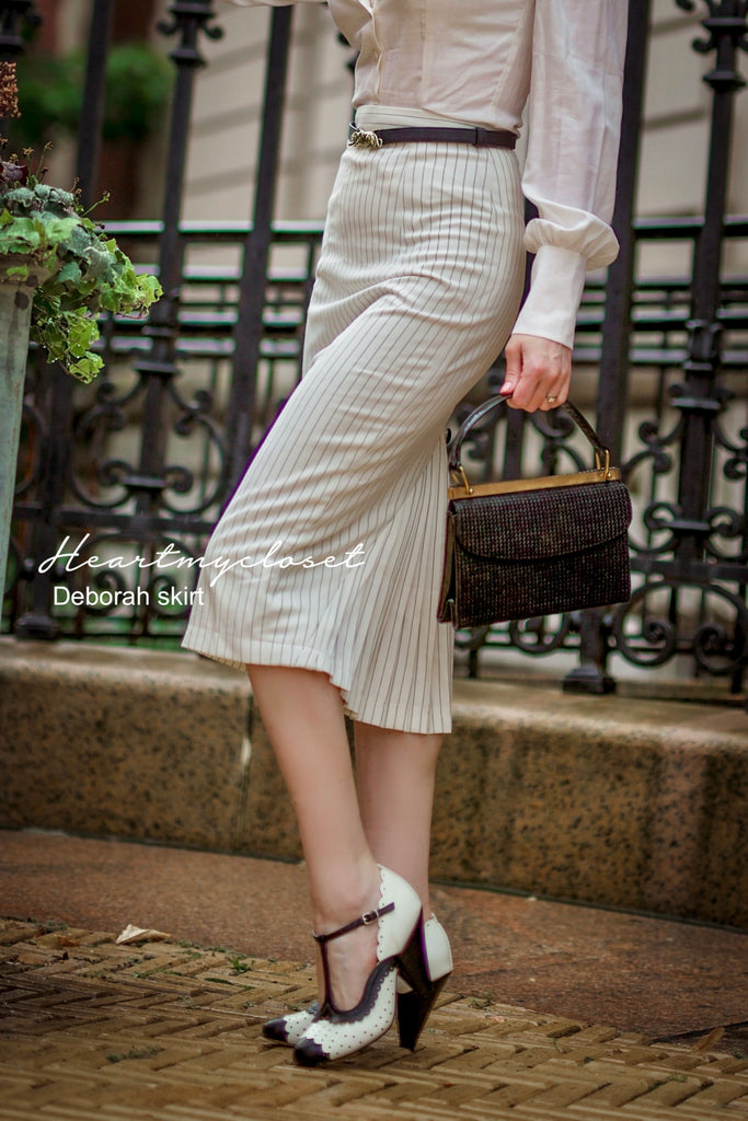 Deborah skirt - pencil skirt with pleats pinstripe
