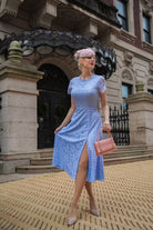 Abigail lace- baby blue lace dress with pearl buttons - heartmycloset