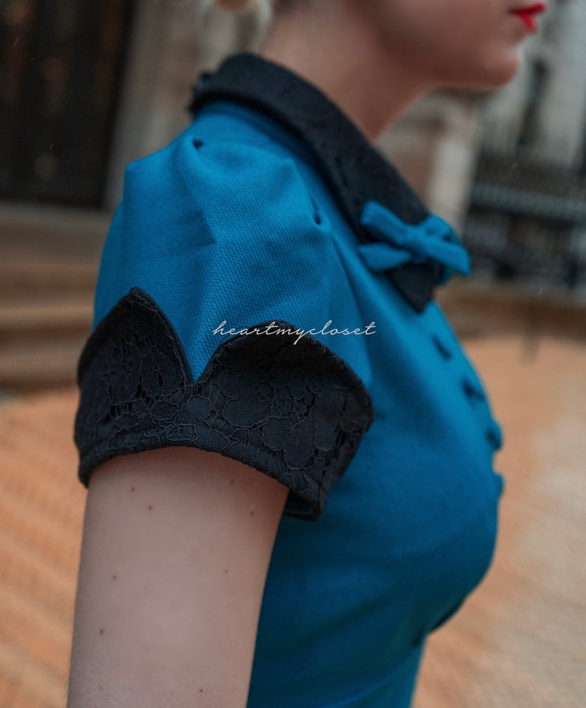 CECIL - teal bow dress with black lace 50s (premium fabric)
