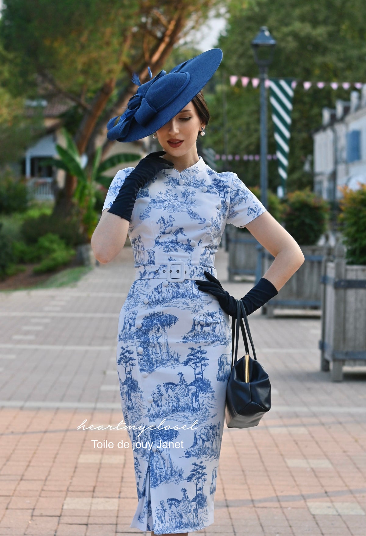 Toile de jouy Janet - 1950s pencil dress with pleat front - heartmycloset